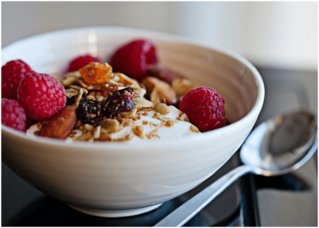 Low-fat Greek yogurt topped with berries