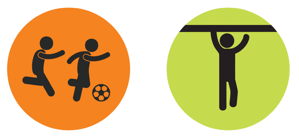 soccer and swinging on monkey bar icons