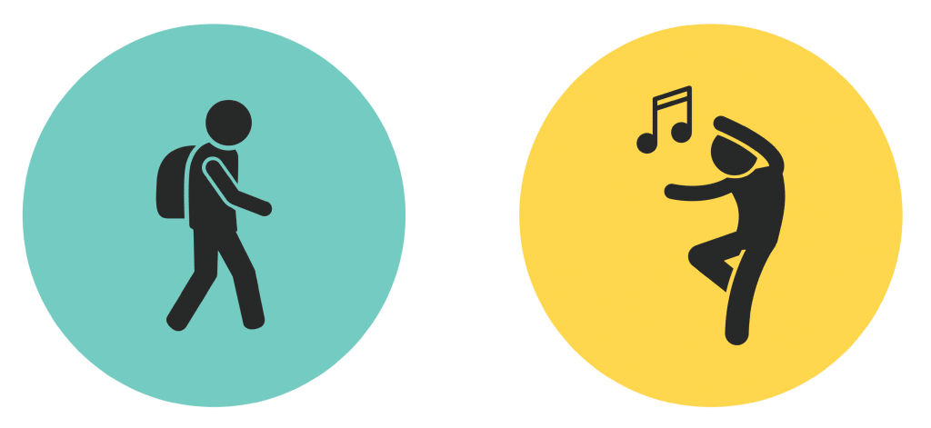 walking and dancing icons