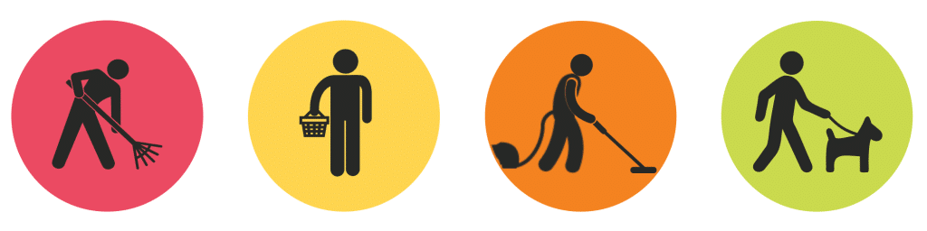 yard work, household chores, dog walking icons